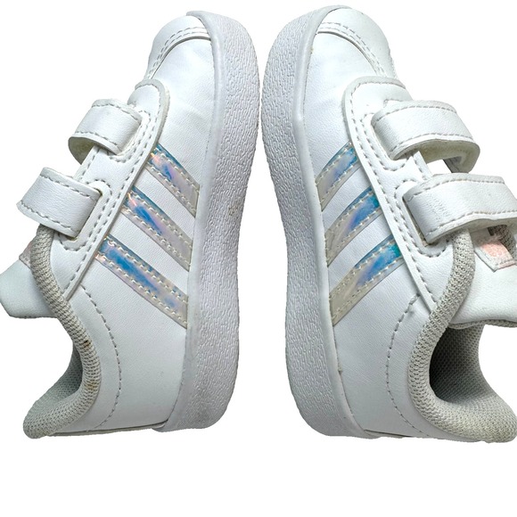 Adidas Grand Court Toddler Girls Shoes Size 5 White Silver Iridescent‎ Stripes - Picture 5 of 6